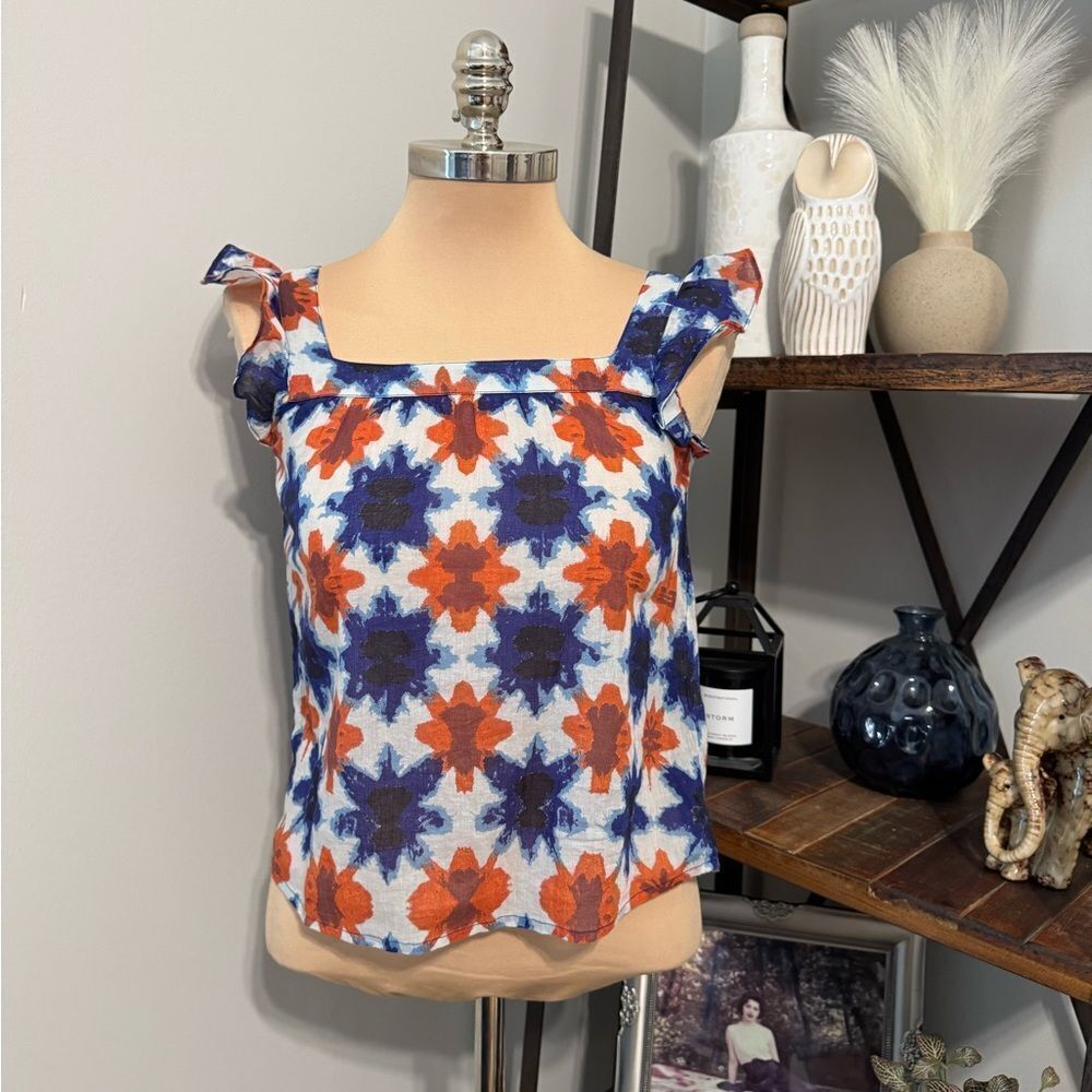 Anthropologie BANJANAN Geometric Ruffled Tank Size 12 Women’s